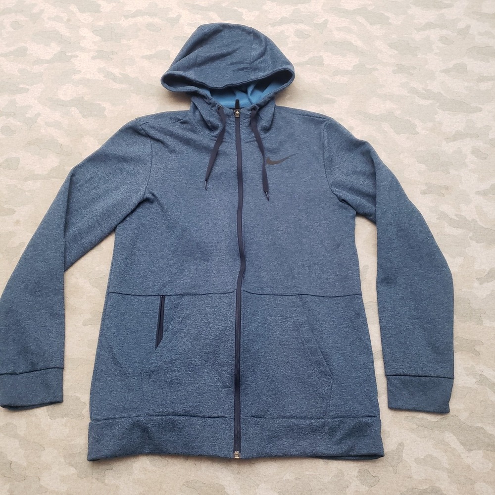 Nike Sweatshirt Mens Small Blue Therma Fit Full Zip Hoodie Pockets Gym Outdoors